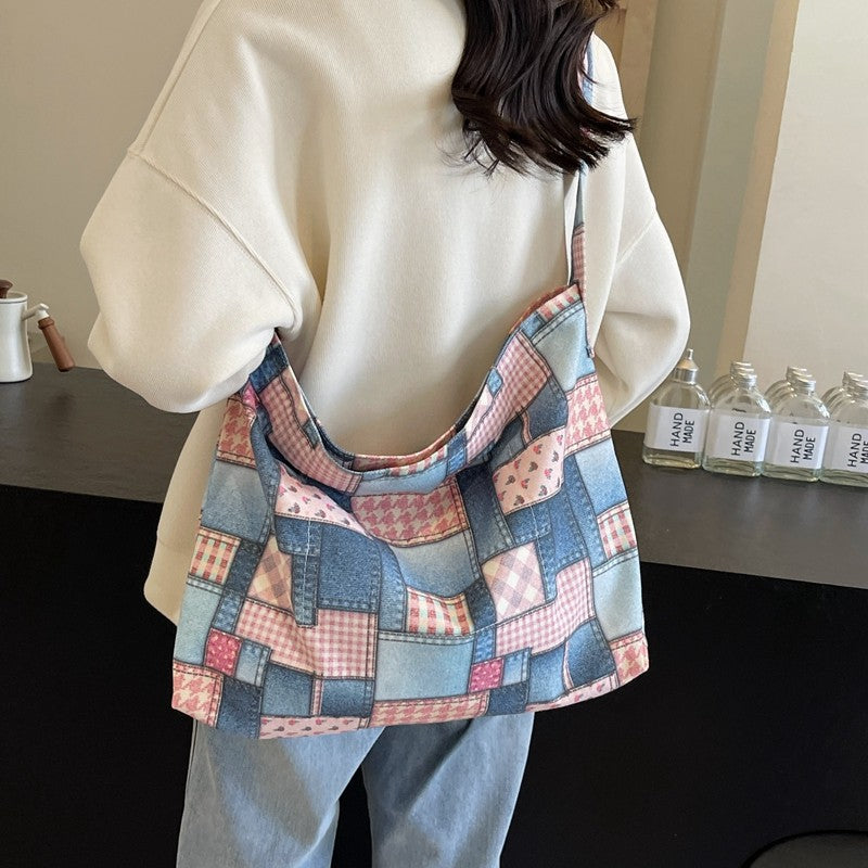 Retro Contrast-Color Shoulder Bag
