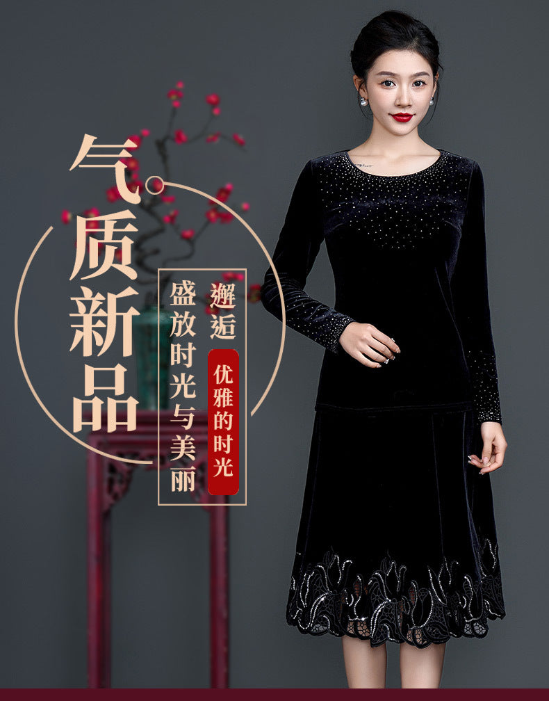 Women’s Velvet Embroidered Midi Skirt