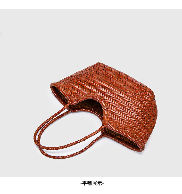 French-Style Woven Leather Tote Bag