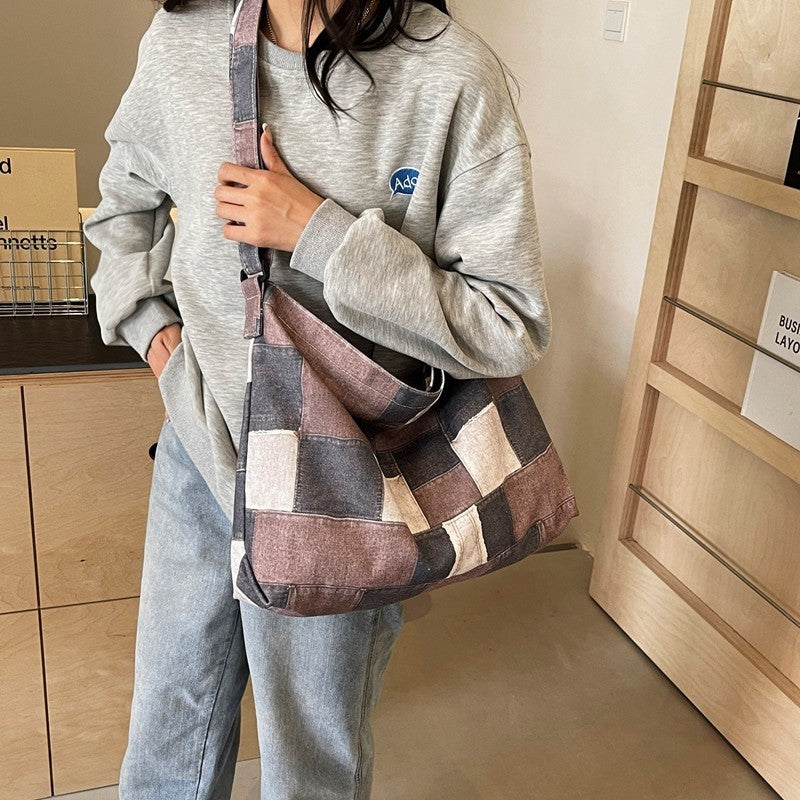 Retro Contrast-Color Shoulder Bag