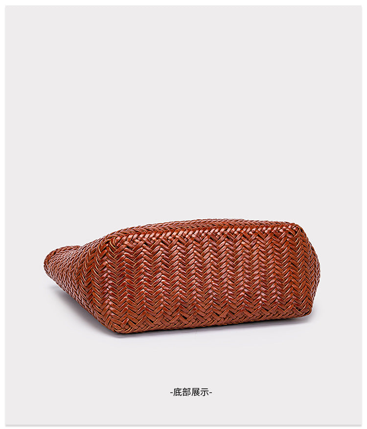 French-Style Woven Leather Tote Bag