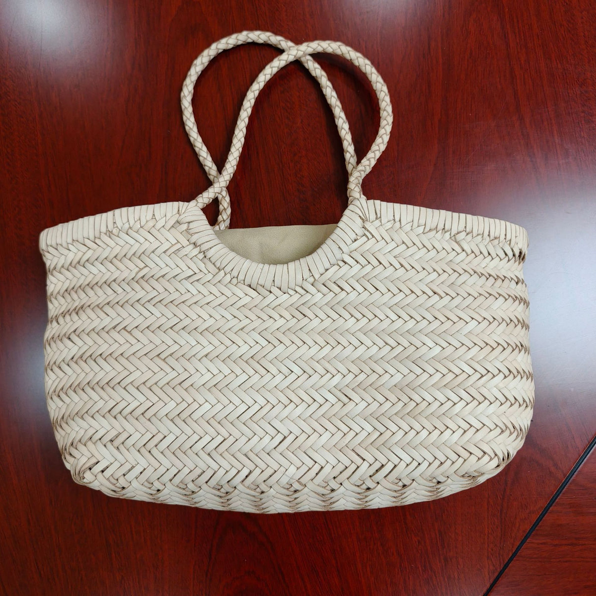 French-Style Woven Leather Tote Bag