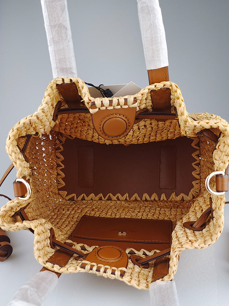 Woven Raffia Bucket Shoulder Bag