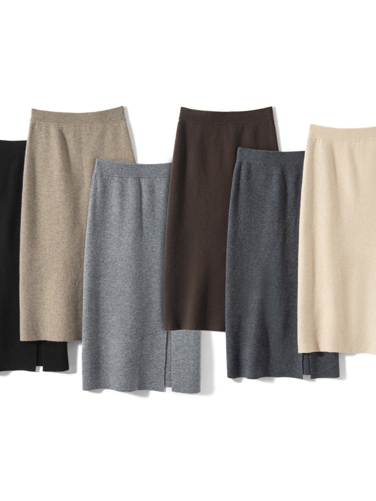 Women’s Cashmere-Wool High-Slit Skirt