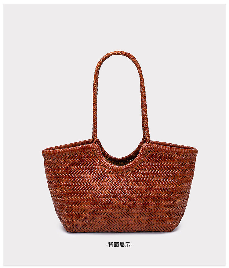 French-Style Woven Leather Tote Bag