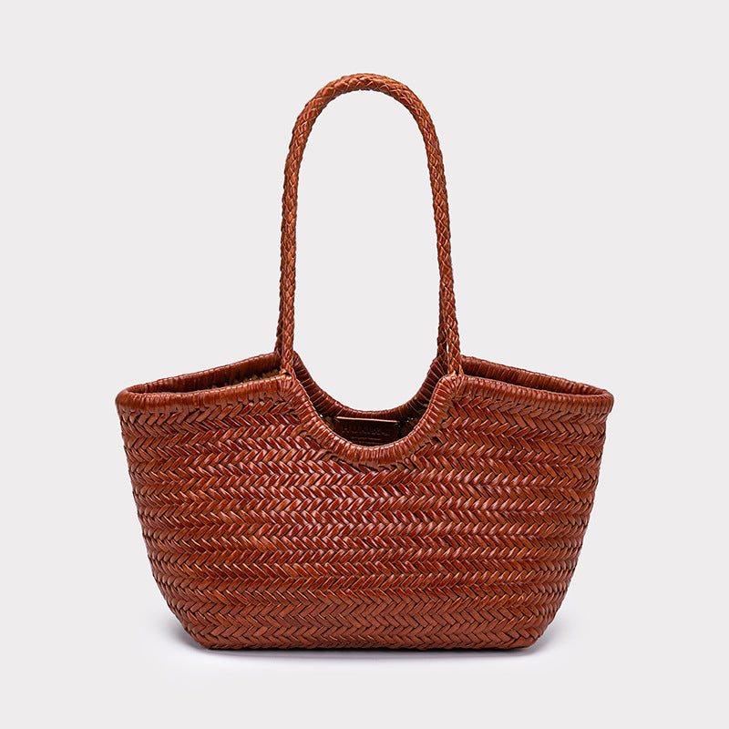 French-Style Woven Leather Tote Bag