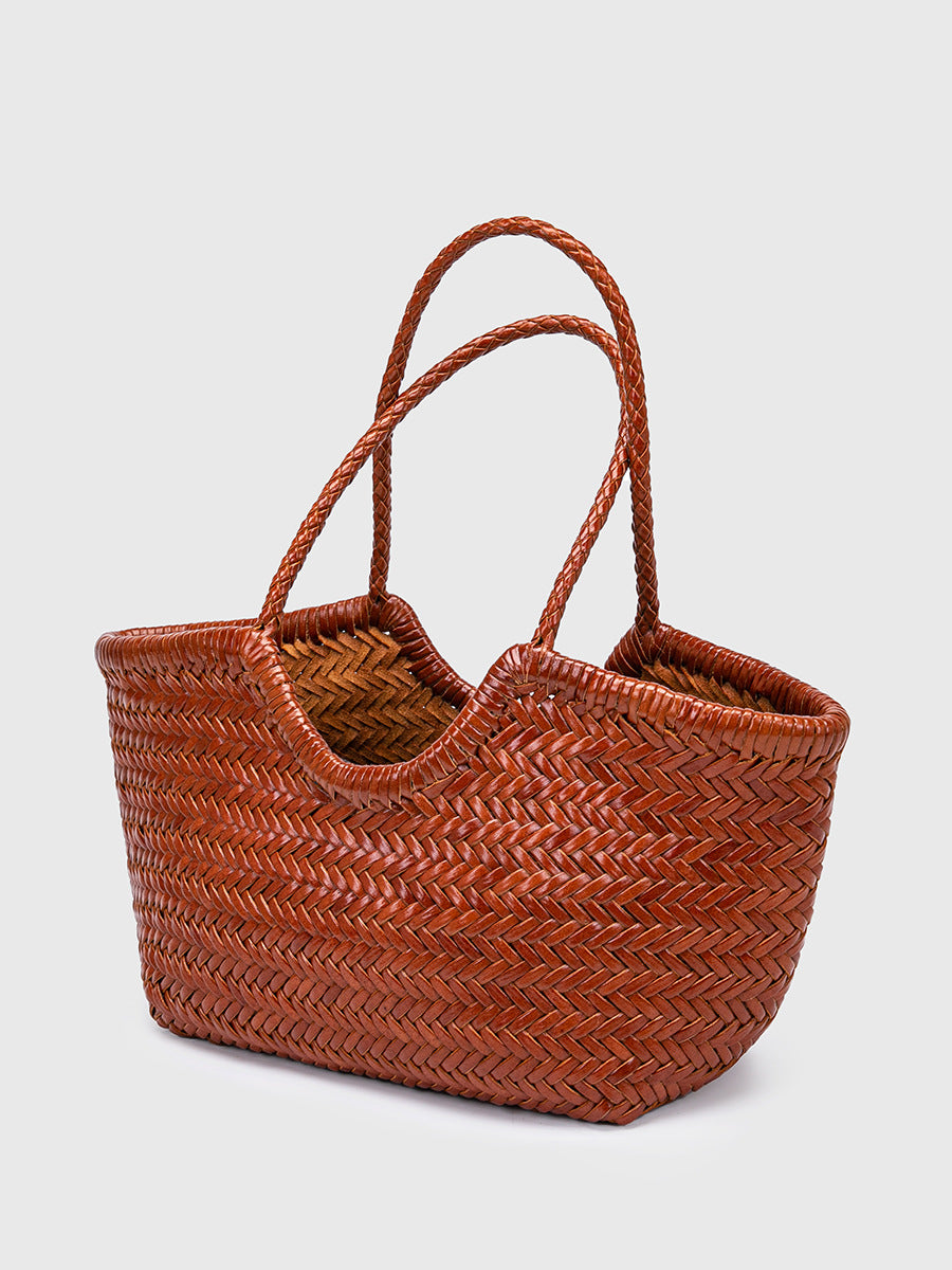 French-Style Woven Leather Tote Bag