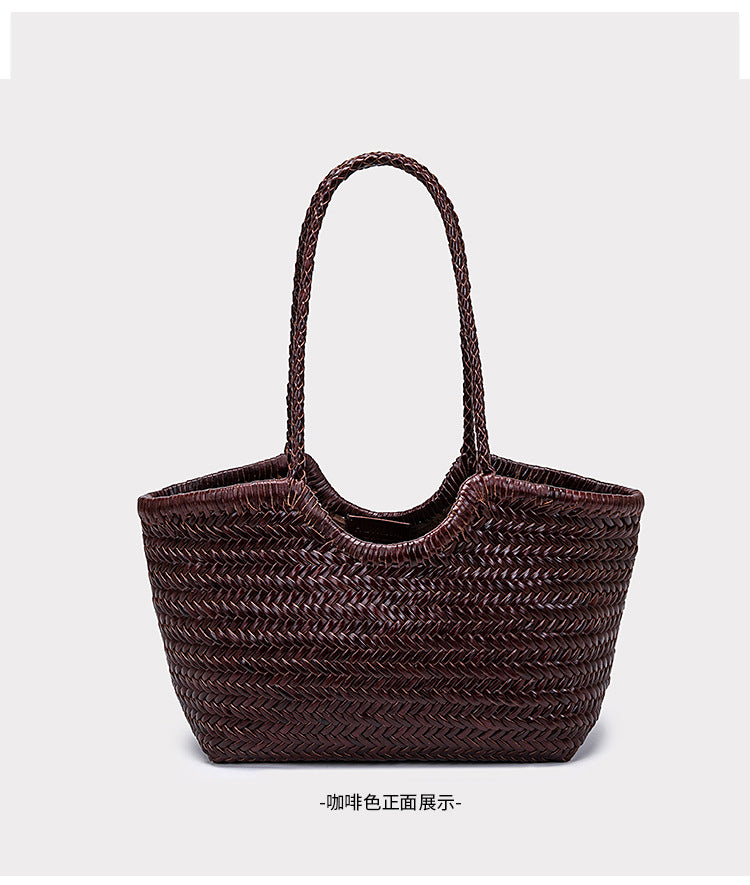 French-Style Woven Leather Tote Bag