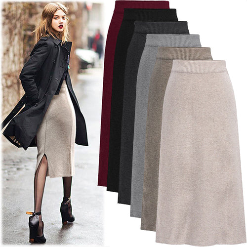 High-Waist Wool-Style Skirt