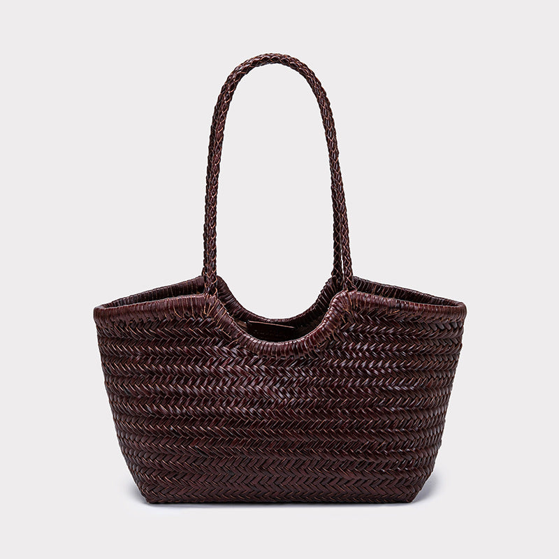 French-Style Woven Leather Tote Bag