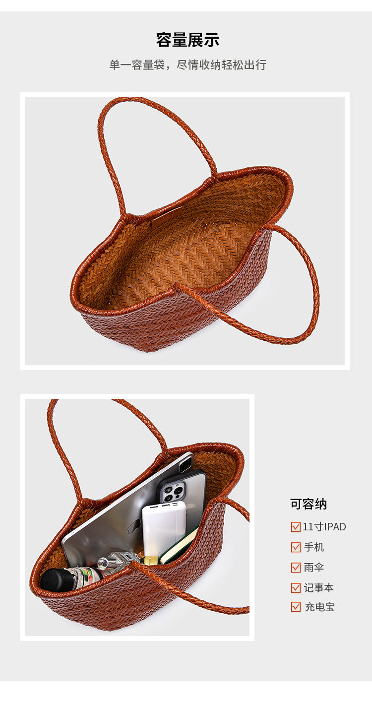 French-Style Woven Leather Tote Bag