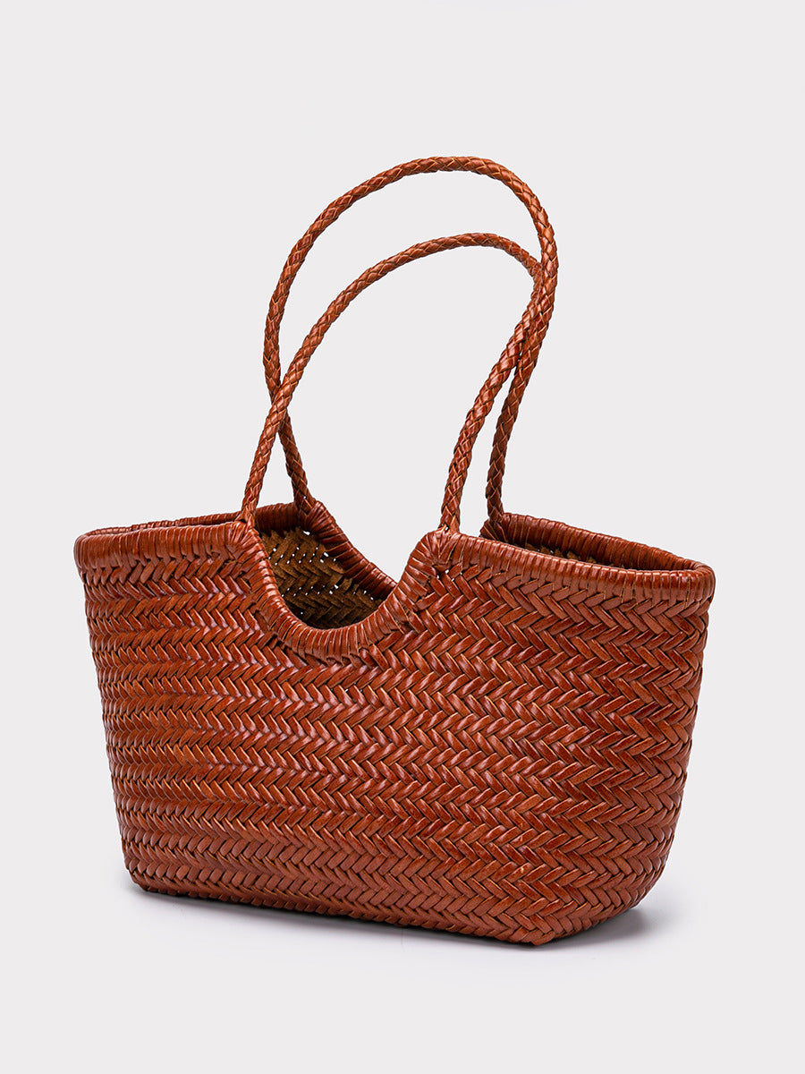 French-Style Woven Leather Tote Bag