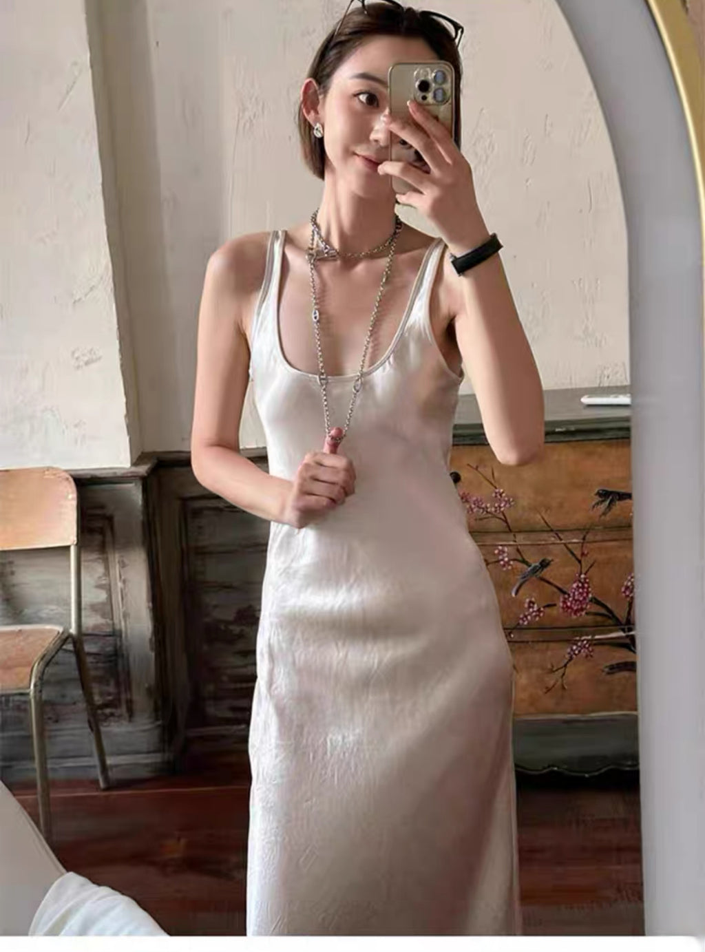 Women’s Pleated Satin Maxi Dress
