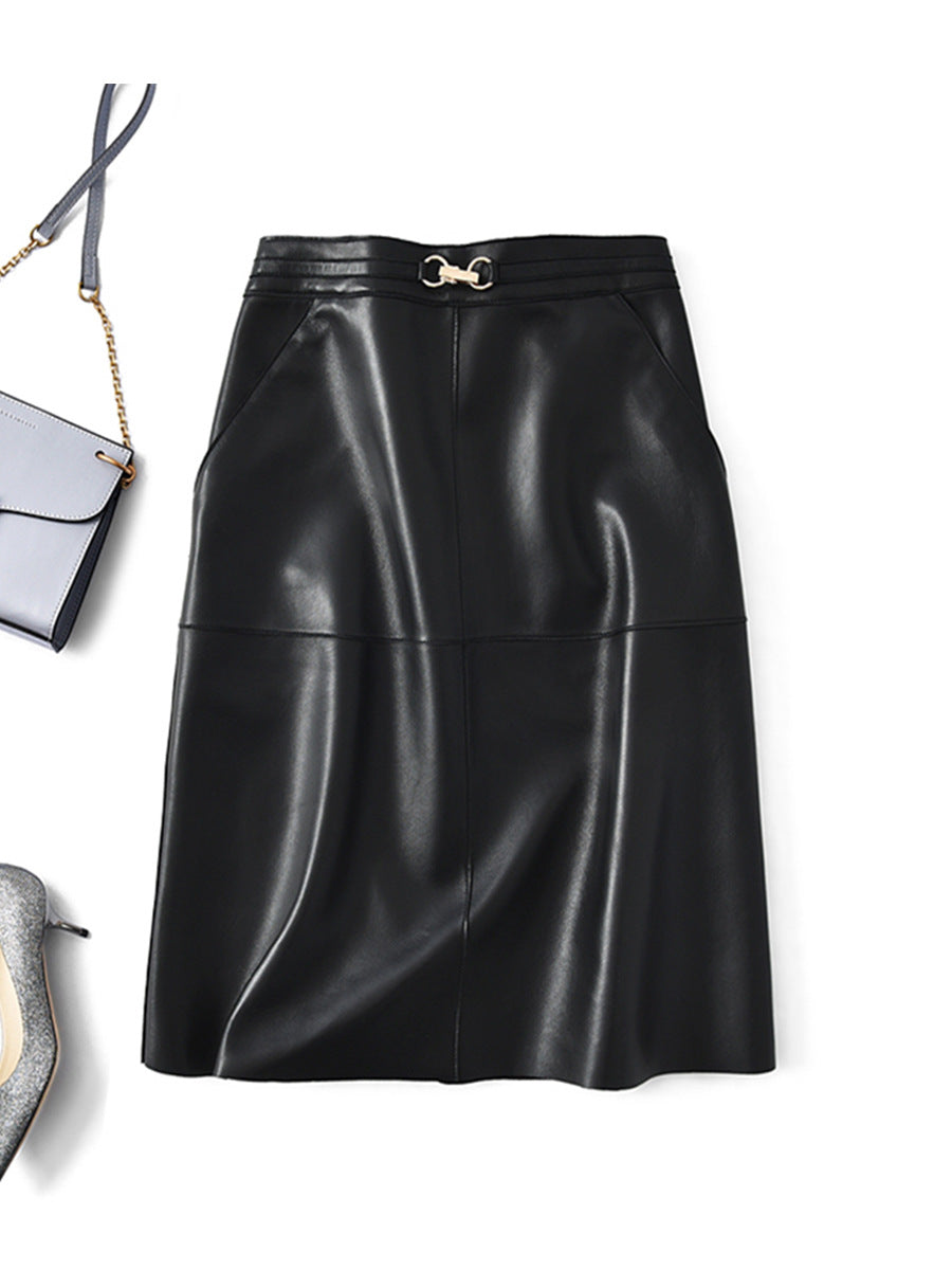 Women’s Sheepskin Leather Midi Skirt