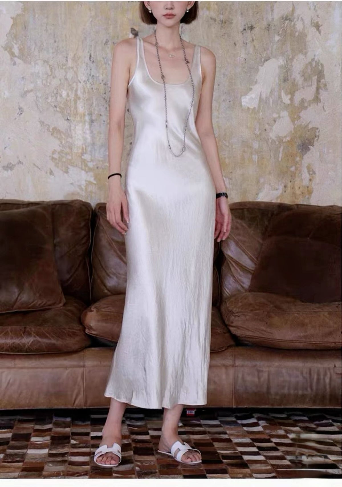 Women’s Pleated Satin Maxi Dress