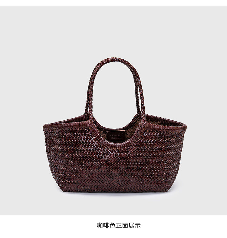 French-Style Woven Leather Tote Bag
