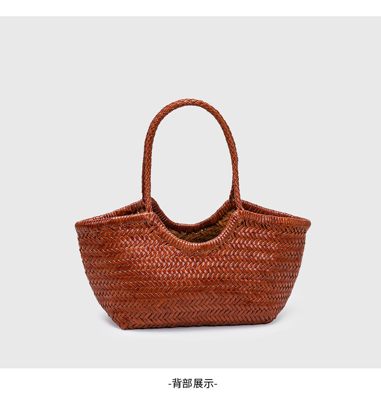 French-Style Woven Leather Tote Bag