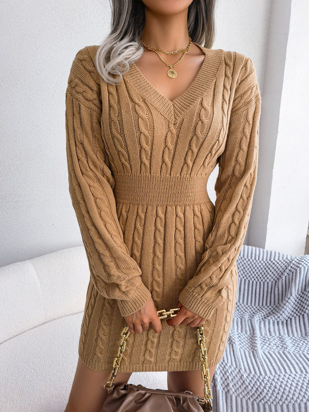 Twist-Waist Sweater Dress