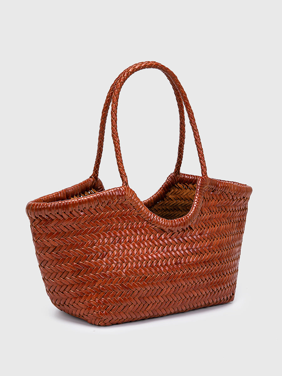 French-Style Woven Leather Tote Bag