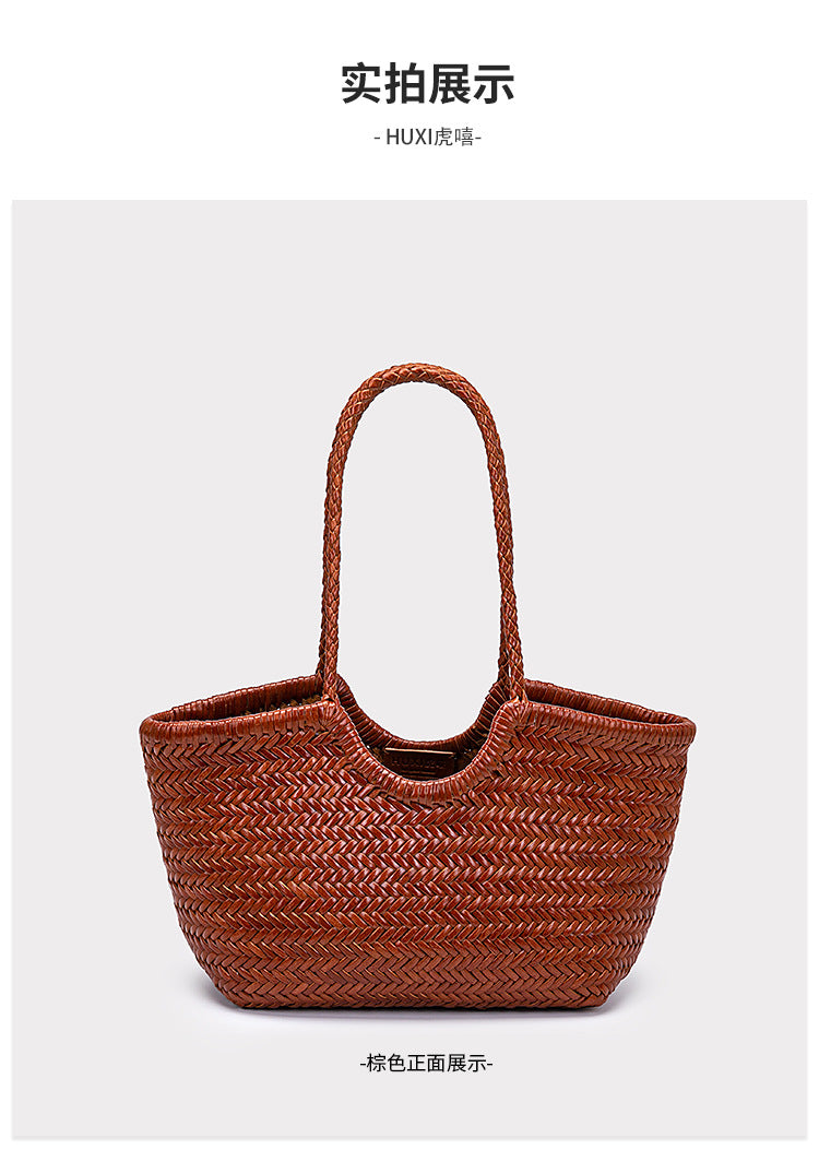 French-Style Woven Leather Tote Bag