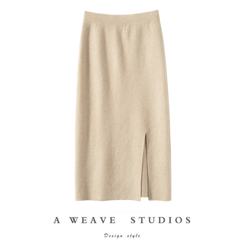 Women’s Cashmere-Wool High-Slit Skirt